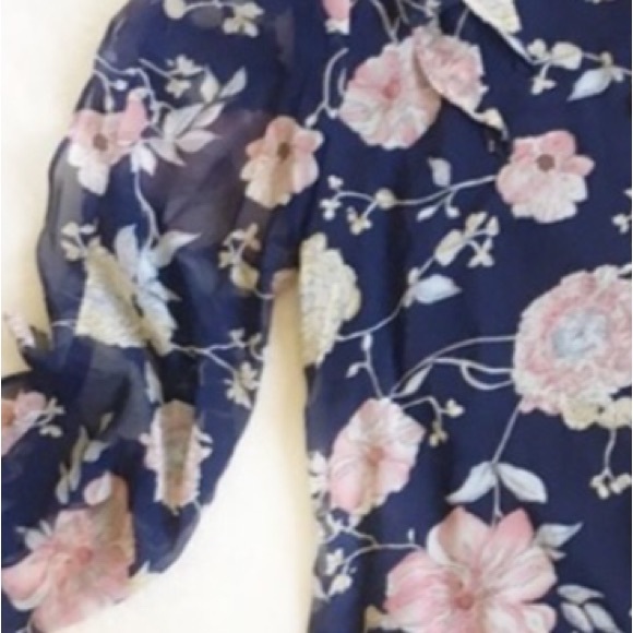 Love Riche Navy Blue Floral Ruffle Sleeves Chiffon Lined Dress NWT - Picture 7 of 10